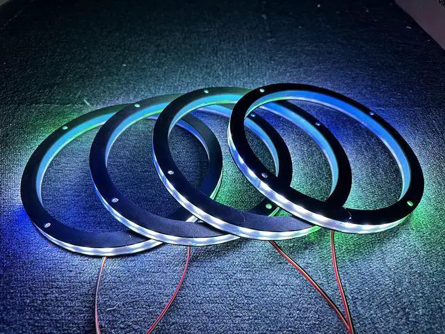 Alt view image 3 of 5 - NA 4PCS 10" Car LED Speaker Ring Lights Decorative Light Kit Dream Color Chasing Flow Series Spacer Ring Light Bluetooth App Controlled