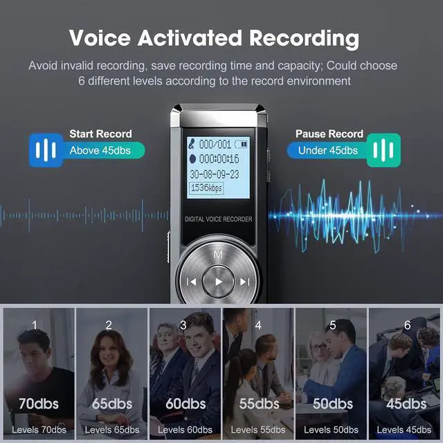 Alt view image 4 of 5 - Digital Voice Recorder, KINPEE 16GB Audio Sound Recorder Portable MP3 Recorder Dictaphone for Meeting Lecture Rechargeable Recording Device Voice Activated Recorder with Playback for Interview