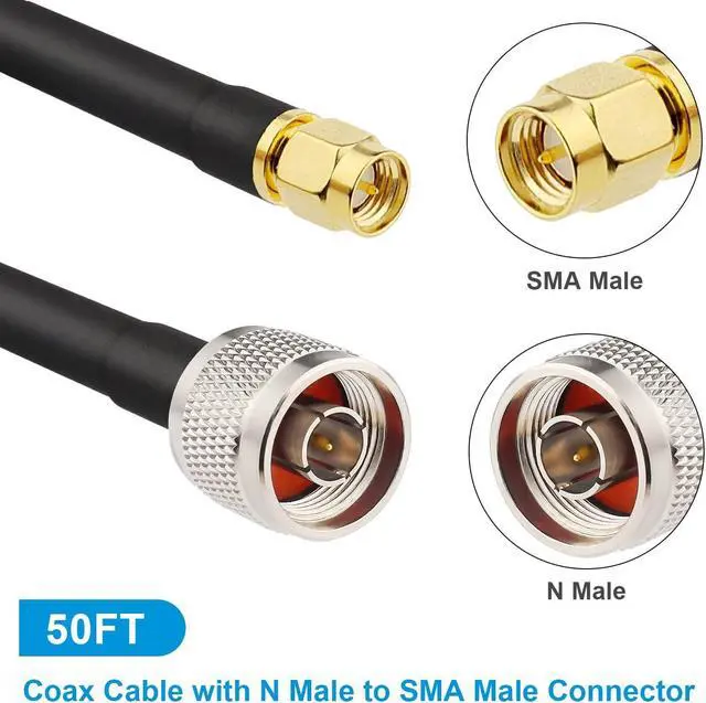 Alt view image 2 of 5 - MOOKEERF N Male to SMA Male Cable 50ft Low Loss RG58 SMA to N Cable 50 Ohm for WiFi Router,GPS Receiver,Antenna,Signal Booster Use