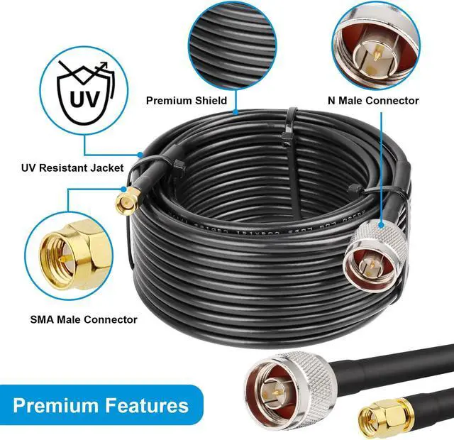 Alt view image 5 of 5 - MOOKEERF N Male to SMA Male Cable 50ft Low Loss RG58 SMA to N Cable 50 Ohm for WiFi Router,GPS Receiver,Antenna,Signal Booster Use