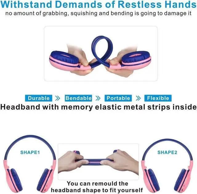 Alt view image 3 of 5 - SIMOLIO 2 Pack Wireless Bluetooth Kids Headphone with Hard Case & Volume Limited, Over-Ear Wireless Headphones for Kids, Girls, Boys, School,Travel (Mint,Pink)