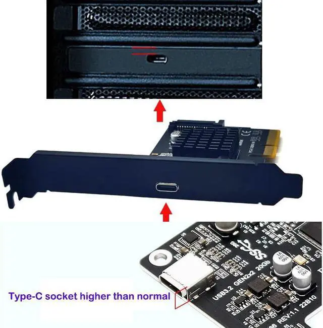 Alt view image 2 of 5 - Sintech PCIe 4X USB 3.2 Gen2x2 (20 Gbps) Adapter Card,USB Type-C PCI Express Gen3 x4 Lane Host Card(Controller Chipset ASM3242)
