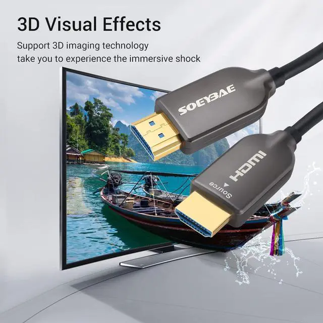 Alt view image 4 of 5 - SOEYBAE 4K Fiber Optic HDMI Cable 492ft, Ultra High Speed 18Gbps, Support HDCP 2.2, ARC, 4K UHD, HD 1080p, Unidirectional Active 2.0 Cord, 3D for Laptop, Computer, Monitor, PS3, PS4, Blu-ray,Projector