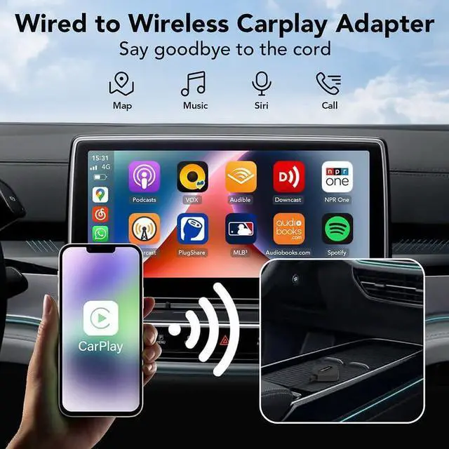 Alt view image 3 of 5 - 2024 Upgrade Wireless CarPlay Adapter Compatible with Apple iPhone iOS 10+ Car Play Dongle Converts 5.8GHz WiFi Plug & Play No Delay Online Update(Black)