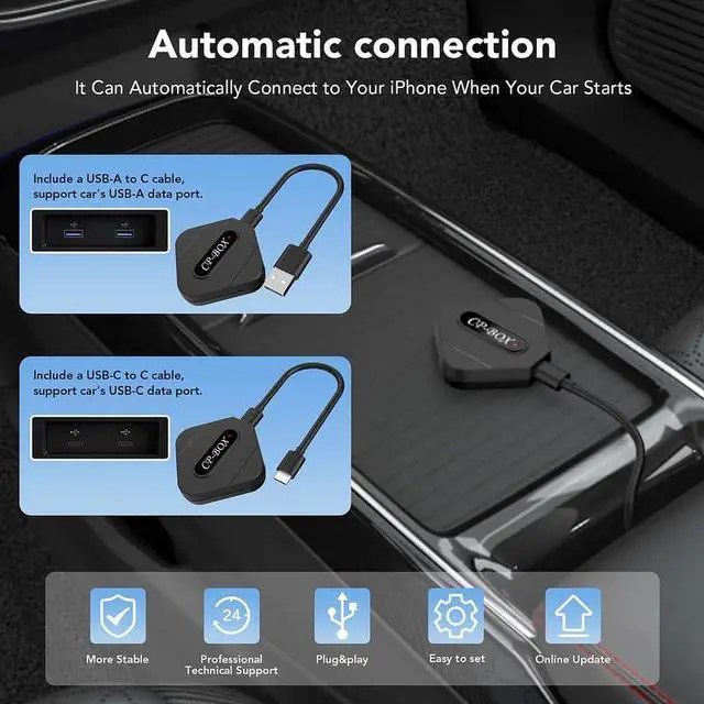 Alt view image 5 of 5 - 2024 Upgrade Wireless CarPlay Adapter Compatible with Apple iPhone iOS 10+ Car Play Dongle Converts 5.8GHz WiFi Plug & Play No Delay Online Update(Black)