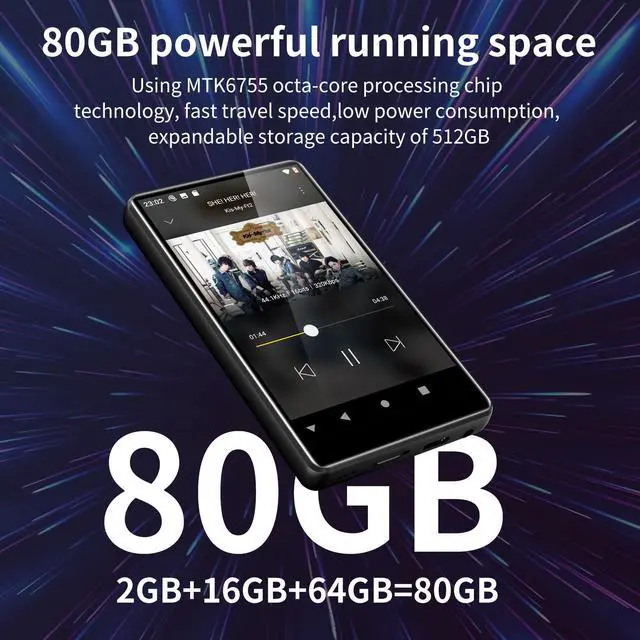 Alt view image 5 of 5 - 80GB Music Player, Mp3 & Mp4 Player with Bluetooth and WiFi with 4" IPS Touch Screen Digital Audio Players, M503 Pro Spotify Player with Amazon Music, Audible, Chrome Browser, Support Up 512GB