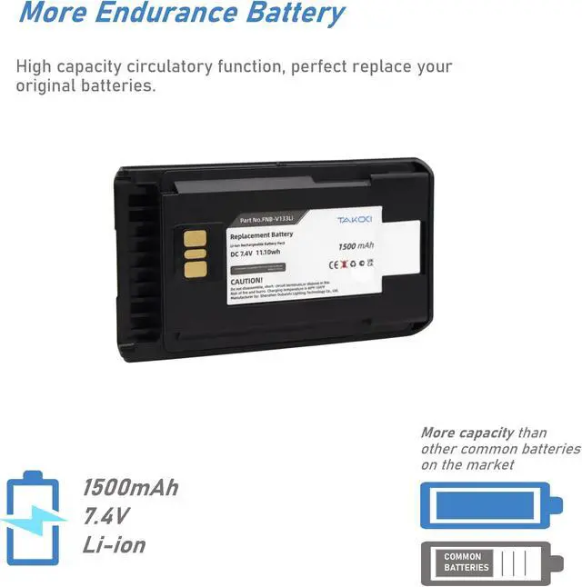 Alt view image 3 of 4 - TAKOCI Replacement Battery for Vertex YAESU FNB-V133Li FNB-V134Li VX-260 VX-261 EVX-530 EVX-531 EVX-534 EVX-231 EVX-261 1500mAh 7.4V