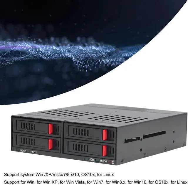 Alt view image 2 of 5 - 4 Bay HDD Cage 2.5in SATA I, SATA II, SATA III, HDD,Hard Disk, SSD, 5.25in Drive Tray, Computer PC Case Internal 4 Bay 9.5mm 12.5mm Thick Bottom Hard Drives SSDs 6Gbps for Wins
