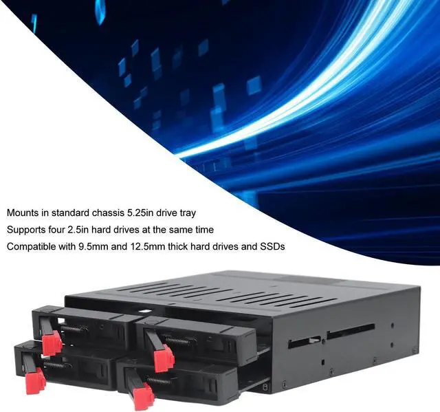 Alt view image 3 of 5 - 4 Bay HDD Cage 2.5in SATA I, SATA II, SATA III, HDD,Hard Disk, SSD, 5.25in Drive Tray, Computer PC Case Internal 4 Bay 9.5mm 12.5mm Thick Bottom Hard Drives SSDs 6Gbps for Wins