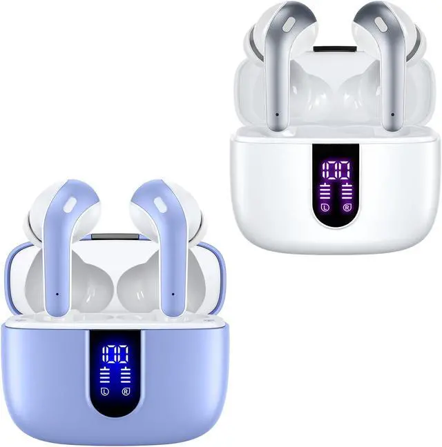 Main image of TAGRY 2 Sets X08 White and Purple Bluetooth Headphones True Wireless Earbuds 60H Playback Ear Buds with Wireless Charging Case in-Ear Earbuds with Mic