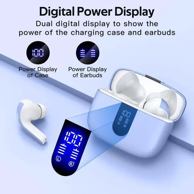 Alt view image 2 of 5 - TAGRY 2 Sets X08 White and Purple Bluetooth Headphones True Wireless Earbuds 60H Playback Ear Buds with Wireless Charging Case in-Ear Earbuds with Mic