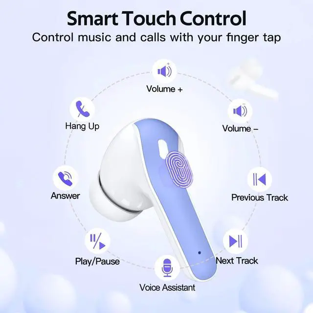 Alt view image 4 of 5 - TAGRY 2 Sets X08 White and Purple Bluetooth Headphones True Wireless Earbuds 60H Playback Ear Buds with Wireless Charging Case in-Ear Earbuds with Mic