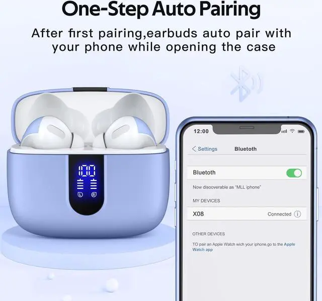 Alt view image 5 of 5 - TAGRY 2 Sets X08 White and Purple Bluetooth Headphones True Wireless Earbuds 60H Playback Ear Buds with Wireless Charging Case in-Ear Earbuds with Mic