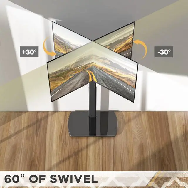 Alt view image 2 of 5 - Universal Floor TV Stand Base for Most 26 to 65 Inch TVs with ±30° Swivel Mount, Height Adjustable 65 inch TV Stand with Cable Management, Space Saving Tempered Glass Base Perfect for Storage