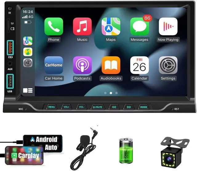Main image of 2025 Double Din Car Stereo Player Compatible with Apple Carplay & Android Auto  7 Inch Car MP5 with BT| Mirror Link| HD Backup Camera| USB/SD/AUX Input| AM/FM/Car Radio| SWC| Subwoofer| Fast Charge