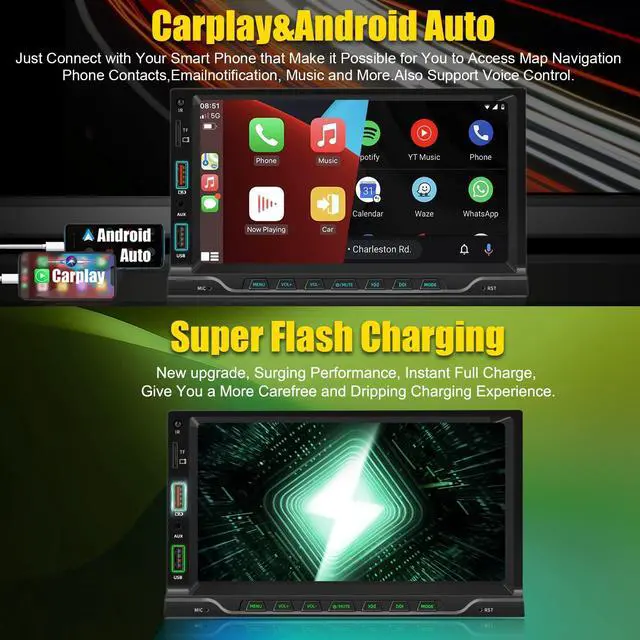Alt view image 2 of 5 - 2025 Double Din Car Stereo Player Compatible with Apple Carplay & Android Auto  7 Inch Car MP5 with BT| Mirror Link| HD Backup Camera| USB/SD/AUX Input| AM/FM/Car Radio| SWC| Subwoofer| Fast Charge