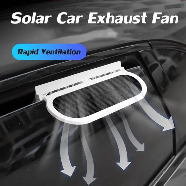 Alt view image 2 of 5 - Torcarvh Car Solar Powered Exhaust Fan Car Window Exhaust Fan Vehicle Ventilation Fan Auto Air Vent Cool Fan Cooler Ventilation System Car Radiator Cooling Fan with Three Air Outlet (White)