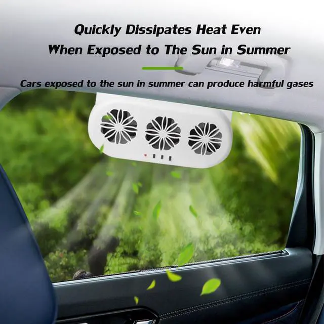Alt view image 3 of 5 - Torcarvh Car Solar Powered Exhaust Fan Car Window Exhaust Fan Vehicle Ventilation Fan Auto Air Vent Cool Fan Cooler Ventilation System Car Radiator Cooling Fan with Three Air Outlet (White)