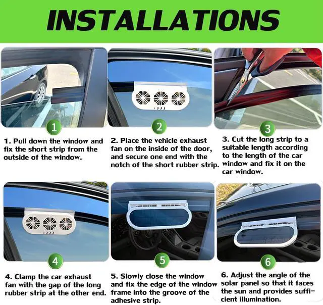 Alt view image 5 of 5 - Torcarvh Car Solar Powered Exhaust Fan Car Window Exhaust Fan Vehicle Ventilation Fan Auto Air Vent Cool Fan Cooler Ventilation System Car Radiator Cooling Fan with Three Air Outlet (White)