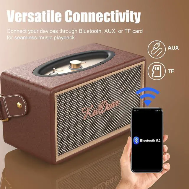 Alt view image 4 of 5 - Tuilock Wireless Bluetooth Speaker,Retro Wooden Bluetooth Speaker 5.2 Version - Powerful 40W Sound, 5000mAh Battery, Long-Lasting Playback