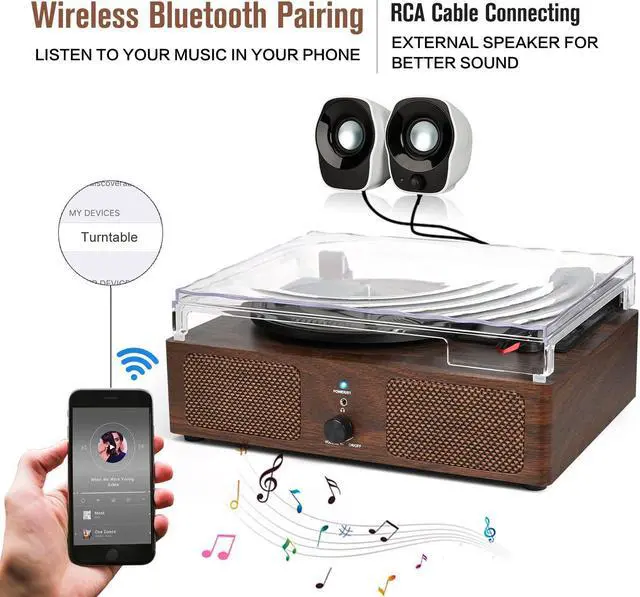 Alt view image 2 of 5 - Vinyl Record Player Wireless Turntable with Built-in Speakers and USB Belt-Driven Vintage Phonograph Record Player 3 Speed for Entertainment and Home Decoration Coffee