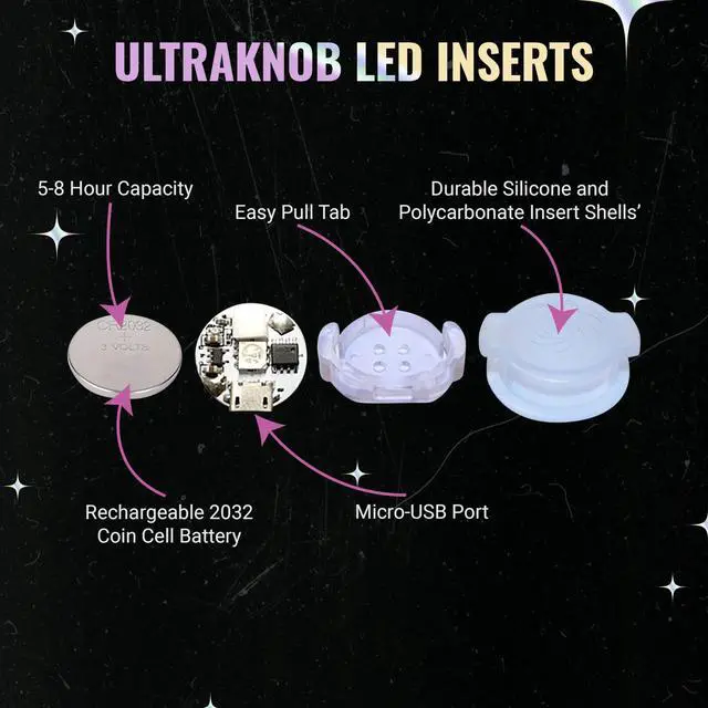 Alt view image 3 of 5 - UltraPoi Ultraknob LED Inserts (Pair (2)) - Rechargeable Inserts for Upgrading UltraGrips - Over 30 Bright Rainbow Strobe Patterns for Raves, Concerts, LED Poi, Flow Arts, & Light Spinning