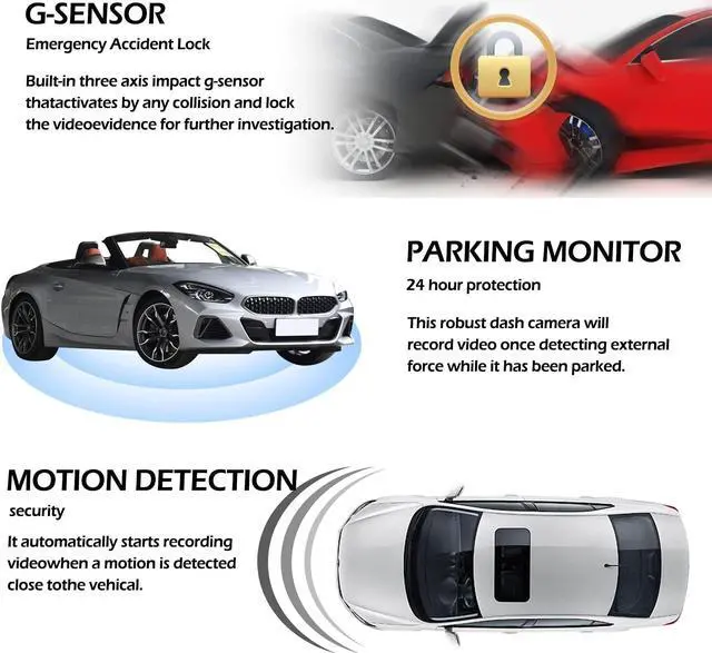 Alt view image 4 of 5 - UYYE Q2 Dual Car Dash Cam, 1080P Full HD Car Dashboard Camera, 170° Wide Angle, WDR, Night Vision Dash Camera for cars, Built-in G-Sensor, Loop Recording, 24Hours Parking Monitor, Motion Detection