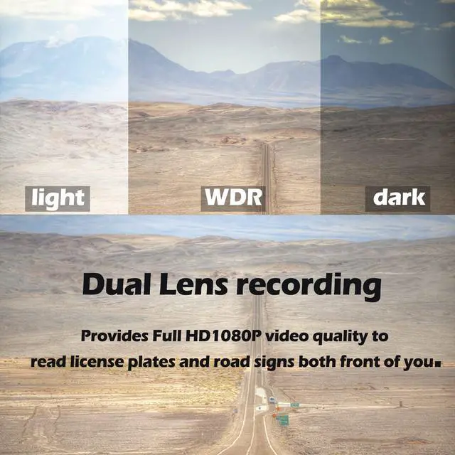 Alt view image 3 of 5 - UYYE Q2 Dual Car Dash Cam, 1080P Full HD Car Dashboard Camera, 170° Wide Angle, WDR, Night Vision Dash Camera for cars, Built-in G-Sensor, Loop Recording, 24Hours Parking Monitor, Motion Detection