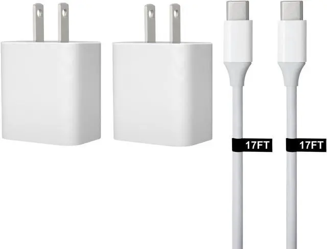 Main image of 30W USB-C Fast Charger and Cable Compatible with Samsung Products, Samsung Phones, Tablets and Other USB-C Devices White (17-Foot, 2-Pack)