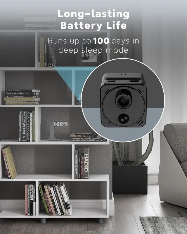 Alt view image 3 of 5 - 4K Mini Spy Camera WiFi Hidden Wireless Nanny Cam Small Indoor Home Security Secret Cameras Tiny Micro Surveillance Camera with Night Vision AI Human Detection PIR Long-Lasting Battery Life