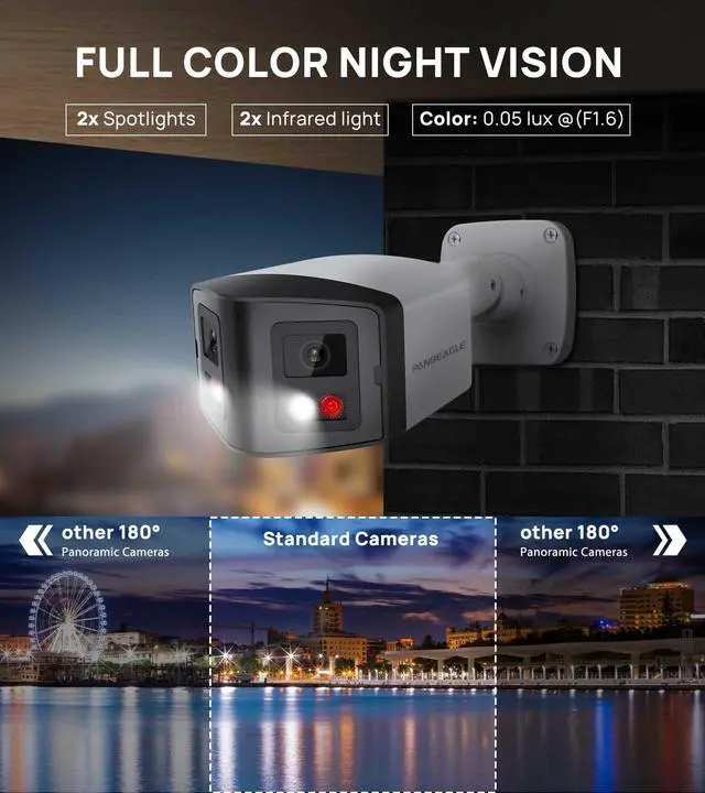 Alt view image 5 of 5 - VIKYLIN 180° Dual-Lens 4MP PoE IP Security Bullet Camera with Panoramic Ultra Wide Viewing Angle, 2-Way Talk, Human Detection, SD (512GB), Full Color/EXIR2.0 Night Vision,NDAA Complaint