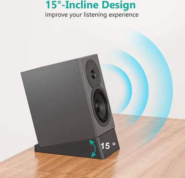 Alt view image 4 of 5 - WALI Desktop Speaker Stand Riser, Desk Studio Speaker Wedge with 15° Incline Design Improve Listening Experience, Desk Audio Stand for Bookshelf, Laptop and Studio Speaker (SDS001XL), Black