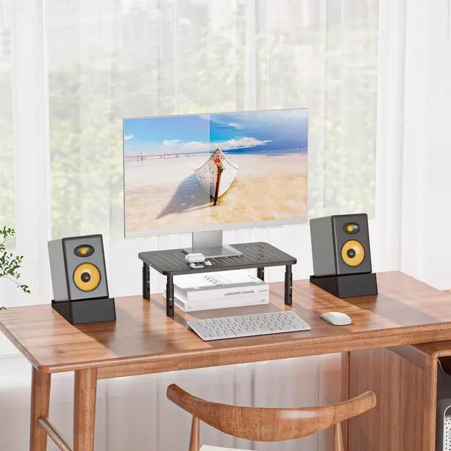 Alt view image 5 of 5 - WALI Desktop Speaker Stand Riser, Desk Studio Speaker Wedge with 15° Incline Design Improve Listening Experience, Desk Audio Stand for Bookshelf, Laptop and Studio Speaker (SDS001XL), Black