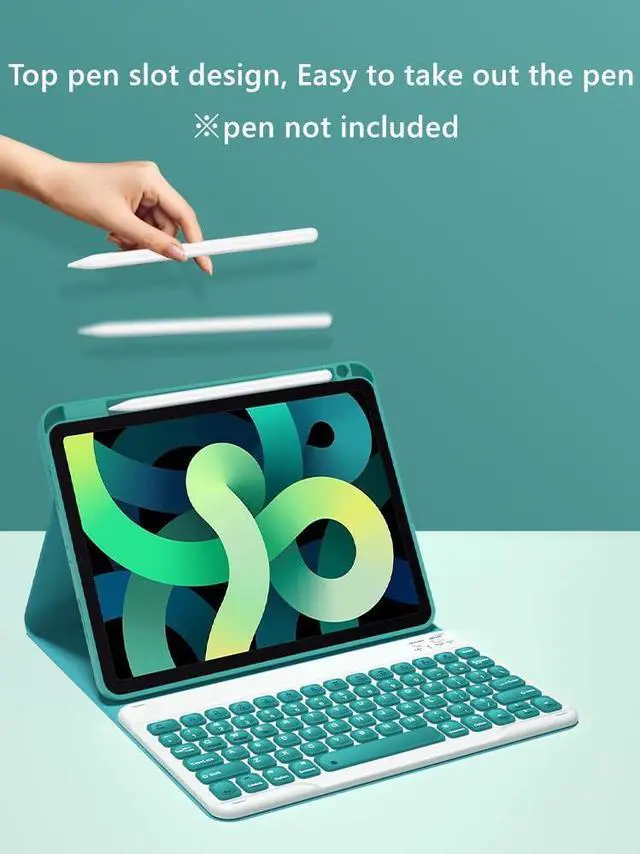 Alt view image 2 of 5 - kaitesi Keyboard Case for 2018 iPad 9.7 inch iPad 6th Gen, 2017 iPad 5th Gen iPad Air 2 9.7in Case with Keyboard Top Pencil Holder Concave Keys Detachable Keyboard Cover,Mint Green