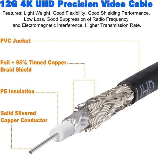 Alt view image 2 of 5 - Superbat SDI Cable Flexible 3G/6G/12G SDI Cable 6ft BNC Cable Belden 4855R Cable Support 4K/8K 12G-SDI Camera 6K Video,for RED Komodo V-Raptor, Precision BNC Video Cable