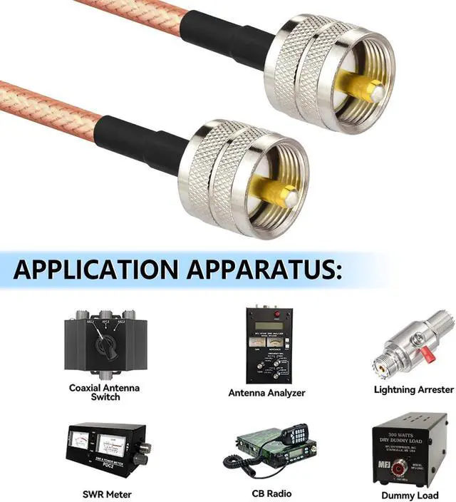 Alt view image 5 of 5 - Superbat CB Radio Antenna Cable High Power 50ft PL-259 UHF Male to Male CB Coax Cable RG142 Cable for HAM Radios Analyzer Dummy Load SWR Meter