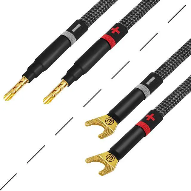 Alt view image 4 of 5 - WORLDS BEST CABLES 20 Foot Ultimate - 10 AWG - Ultra-Pure OFC - Premium Audiophile HiFi Speaker Cable Pair with Eminence Gold Banana (x2) & Spade (x2) Plugs & Carbon Tweed Jacket