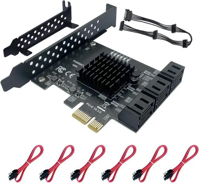 Main image of 6-Port SATA III PCIe 1x Card (ASM1166 Chip) for PC Build, NAS, Server - 6Gbps Speed, Plug & Play, Supports HDD/SSD Storage Expansion, Windows/Linux/Mac