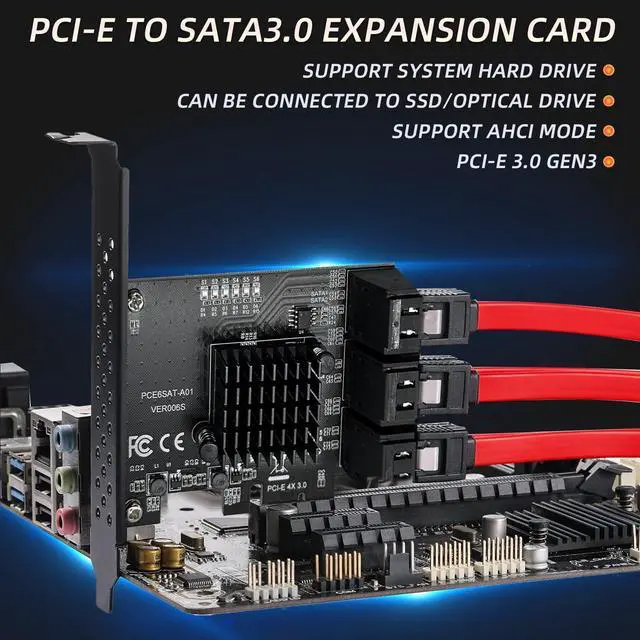 Alt view image 4 of 5 - 6-Port SATA III PCIe 1x Card (ASM1166 Chip) for PC Build, NAS, Server - 6Gbps Speed, Plug & Play, Supports HDD/SSD Storage Expansion, Windows/Linux/Mac