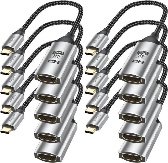 Main image of XiAyriky USB C to HDMI Adapter 10-Pack, 4K Type-C to HDMI Adapter Cable Male to Female, USBC to HDMI (Thunderbolt 3 Compatible) for MacBook Pro/Air, iPad Pro, Surface Pro, XPS, Galaxy, PixelBook-Grey