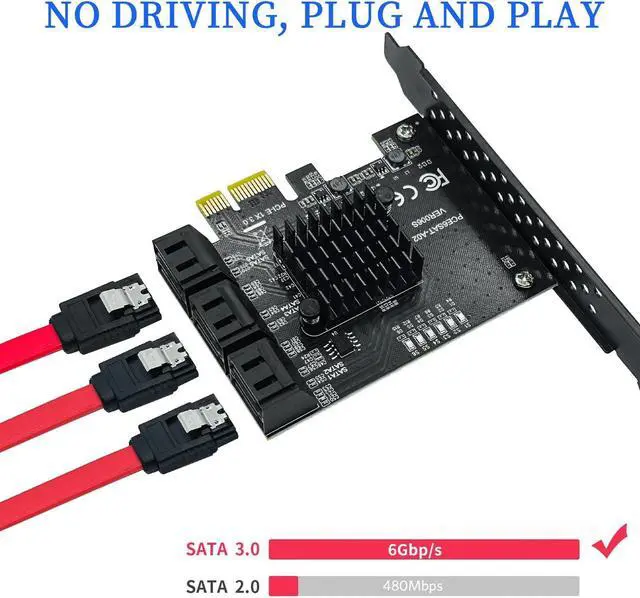 Alt view image 5 of 5 - 6-Port SATA III PCIe 1x Card (ASM1166 Chip) for PC Build, NAS, Server - 6Gbps Speed, Plug & Play, Supports HDD/SSD Storage Expansion, Windows/Linux/Mac