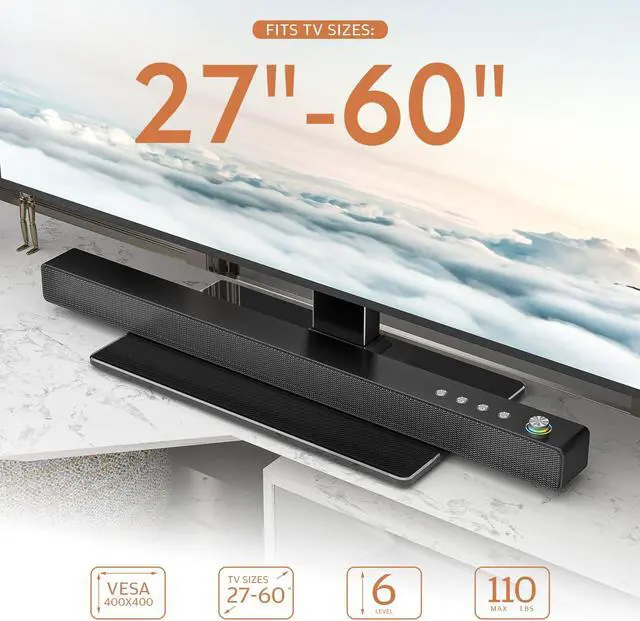 Alt view image 2 of 5 - Universal TV Stand - Table Top TV Stand for 27-60 inch LCD LED TVs - 6 Level Height Adjustable TV Base Stand with Tempered Glass Base & Wire Management, VESA 400x400mm