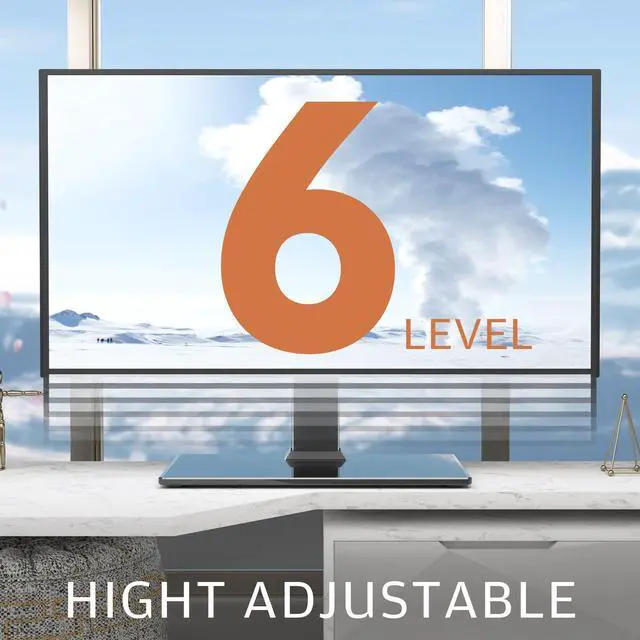 Alt view image 4 of 5 - Universal TV Stand - Table Top TV Stand for 27-60 inch LCD LED TVs - 6 Level Height Adjustable TV Base Stand with Tempered Glass Base & Wire Management, VESA 400x400mm