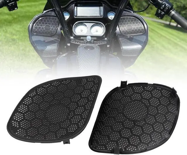 Alt view image 2 of 5 - XMMT Black Front Fairing Speaker Grilles Mesh Covers Cap Fit for Harley Road Glide FLTRX, FLTRXS and FLTRU Models 2015-2023