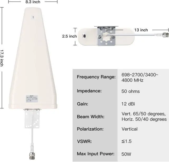 Alt view image 2 of 5 - XRDS-RF 12 dBi Wideband Directional Antenna High Gain 3G/4G/5G/LTE/Wi-Fi Universal Fixed Mount Outdoor High Gain LTE Antenna (698-5800 MHz)