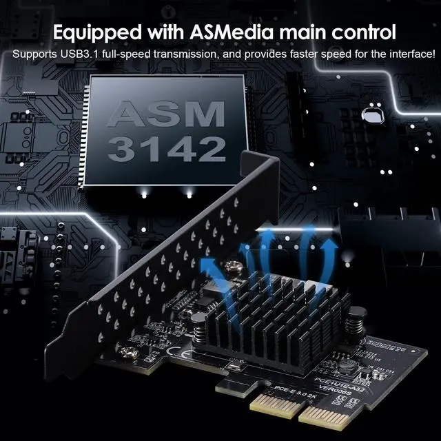 Alt view image 2 of 5 - YBBOTT PCIE USB3.1 Front Type E 10Gbps Expansion Card PCI Express 3.0 X2 Adapter ASM3142 Riser Card for Desktop PCS Supports PCIE X2 X4 X8 X16