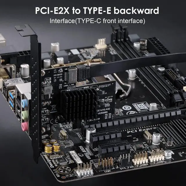 Alt view image 3 of 5 - YBBOTT PCIE USB3.1 Front Type E 10Gbps Expansion Card PCI Express 3.0 X2 Adapter ASM3142 Riser Card for Desktop PCS Supports PCIE X2 X4 X8 X16