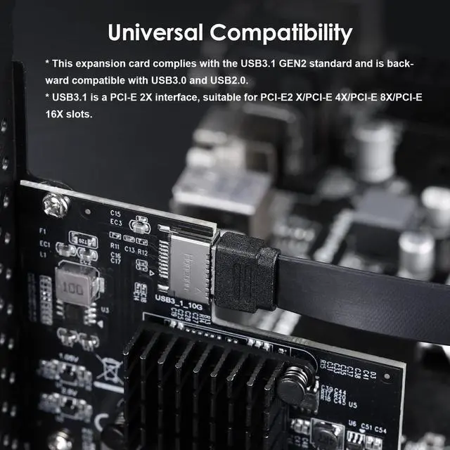 Alt view image 5 of 5 - YBBOTT PCIE USB3.1 Front Type E 10Gbps Expansion Card PCI Express 3.0 X2 Adapter ASM3142 Riser Card for Desktop PCS Supports PCIE X2 X4 X8 X16