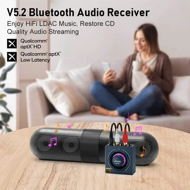 Alt view image 2 of 5 - YMOO B06T3+ LDAC Bluetooth 5.2 Receiver for Home Stereo, Aptx SBC AAC Bluetooth Audio Adapter,30ms Low Latency, RCA 3.5mm Jack Aux HiFi for Speaker/Older Stereo/Amplifier from Phone/Tablet/Laptop