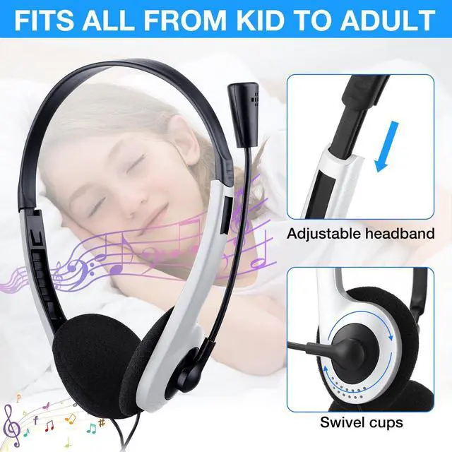 Alt view image 2 of 5 - Yunsailing 30 Pack Classroom Headphones with Microphone Kids School Student Headphones Bulk Class Set Lightweight Adjustable Earphones on Ear with 3.5 mm Jack (White)